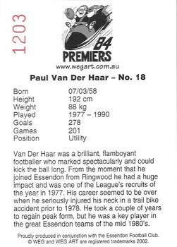 2002 Weg Art '84 Premiers #15 Paul Van der Haar Back